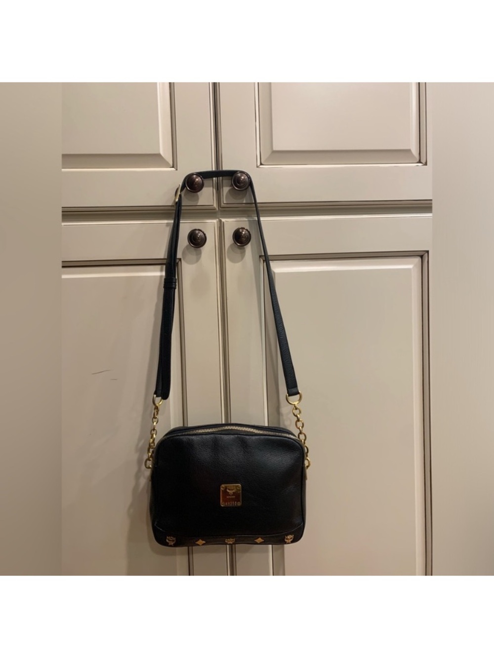 MCM Black vintage Crossbody Bag with Gold Accents